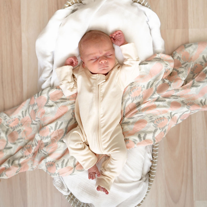 Baby Long Sleeve Zip Onesie Warm White