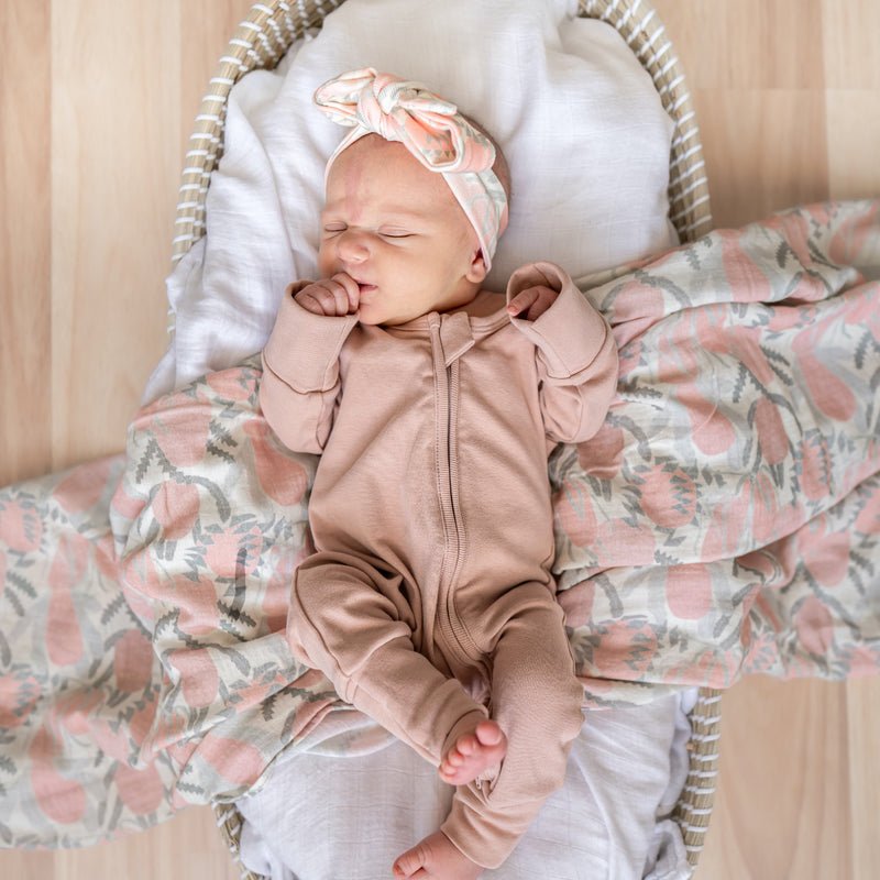 Baby Long Sleeve Zip Onesie Dusky Pink